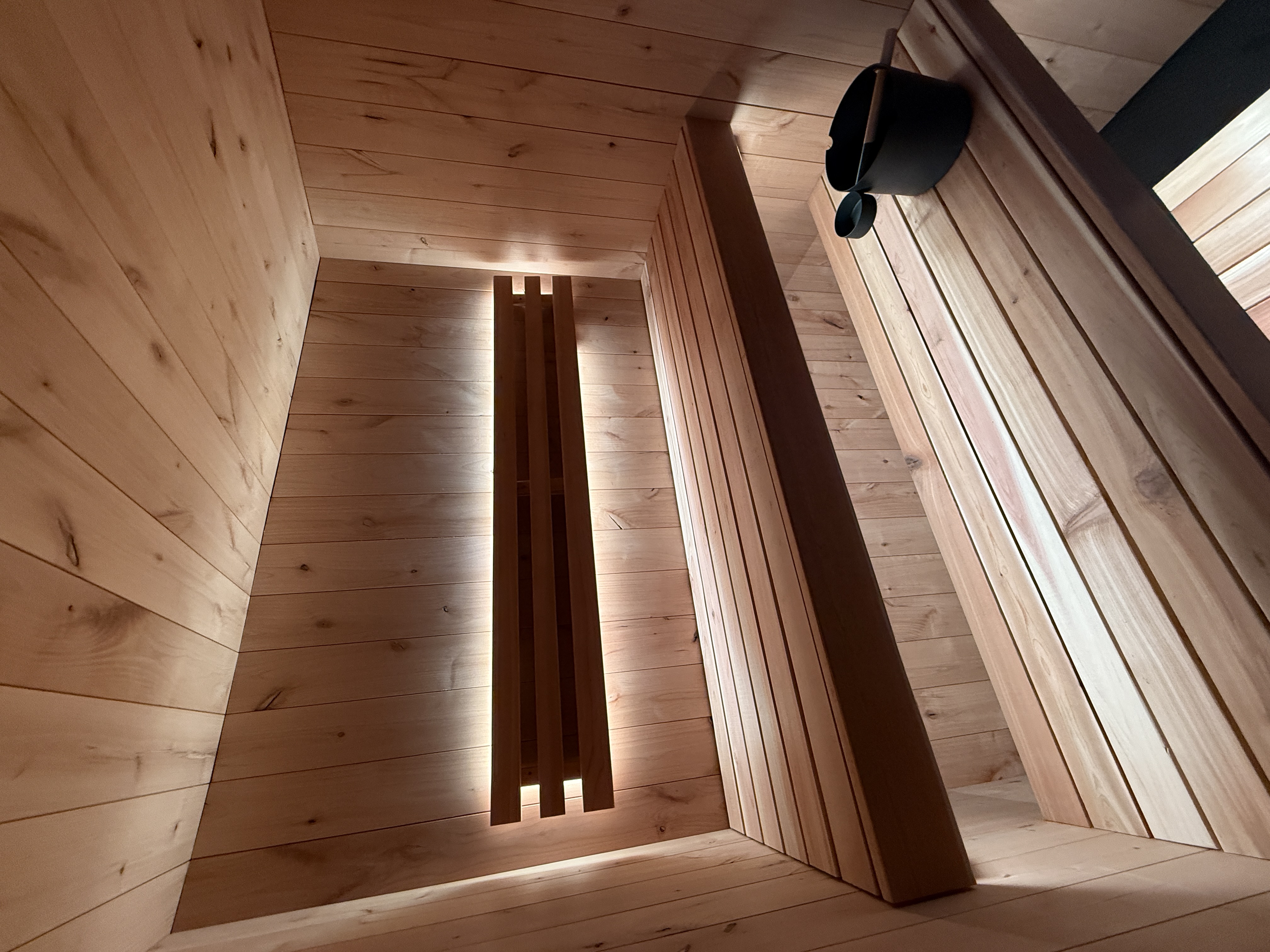 Alderwood custom sauna — Custom Alder Sauna with backlighting.JPG